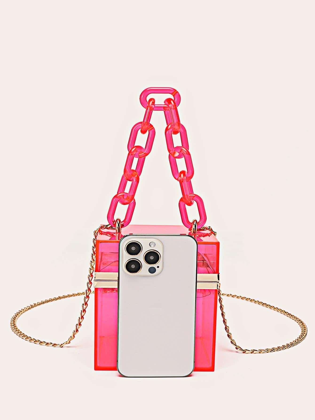 Clear Box Bag Mini Chain Strap Pink