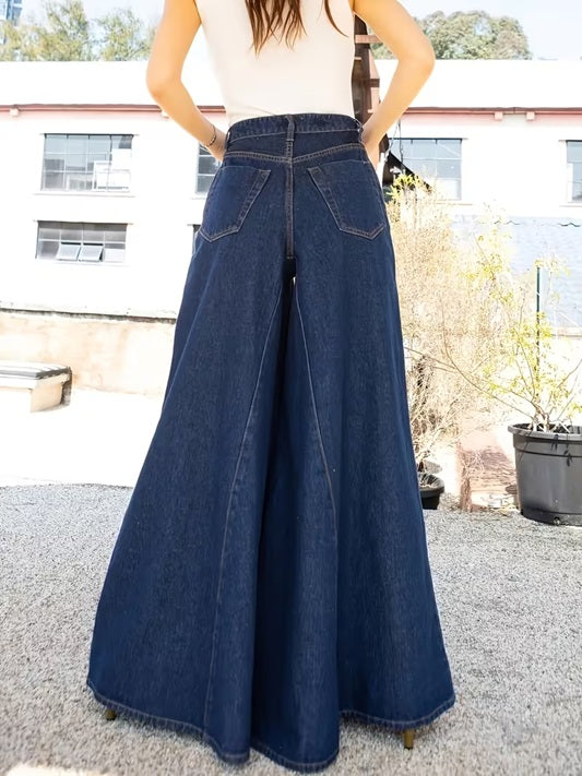 CM-BT812656 Women Casual Seoul Style Dark Wash High-Waisted Wide-Leg Jeans