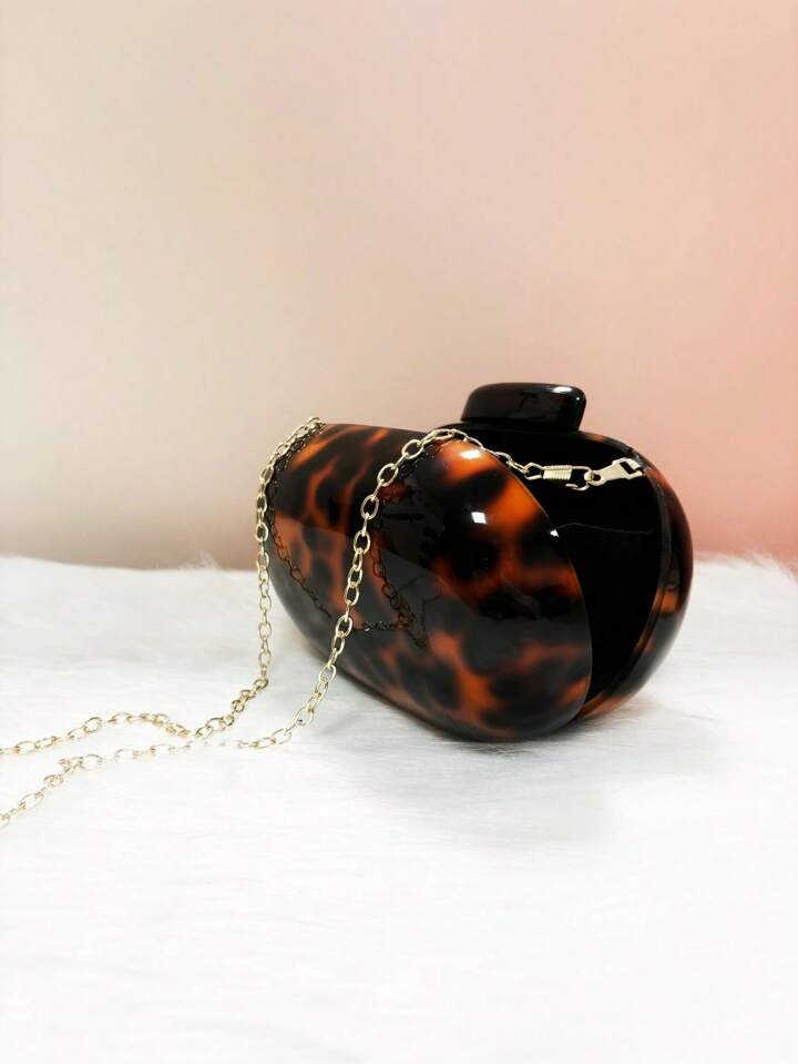 CM-BGS552314 Women Trendy Seoul Style Leopard Pattern Oval Acrylic Hard Box Small Square Bag