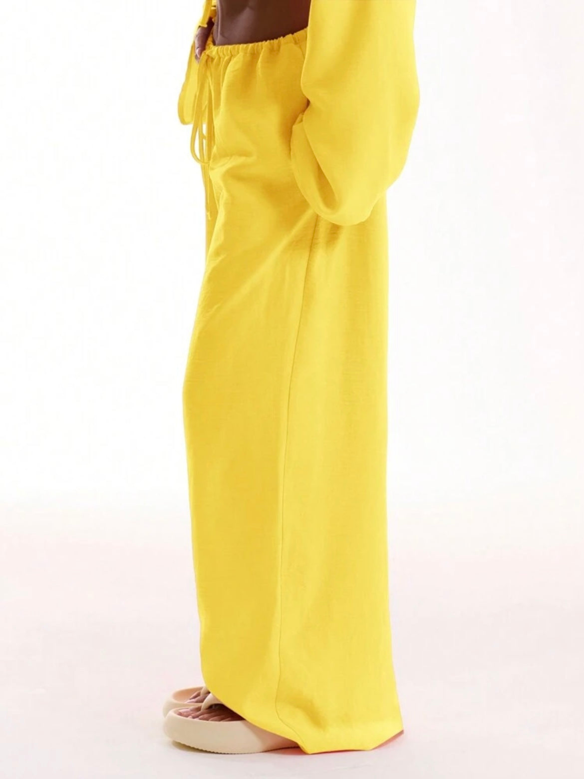 CM-BS670253 Women Trendy Bohemian Style Tie Front Linen Feel Beach Trouser - Yellow