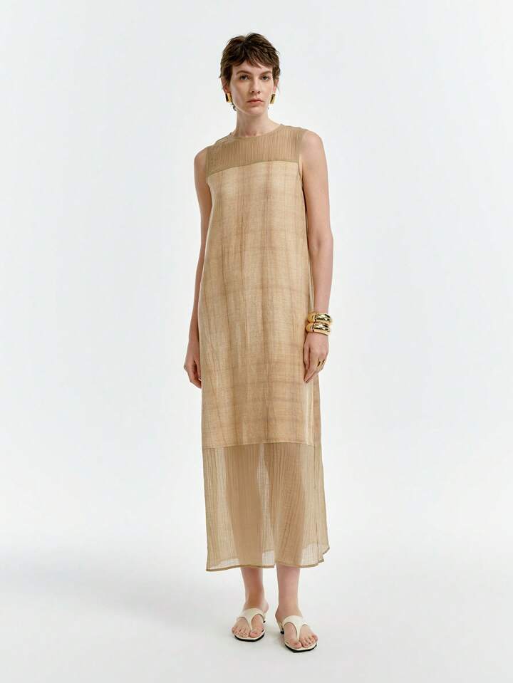 CM-DS638868 Women Trendy Bohemian Style Round Neck Sleeveless Mini Dress - Khaki