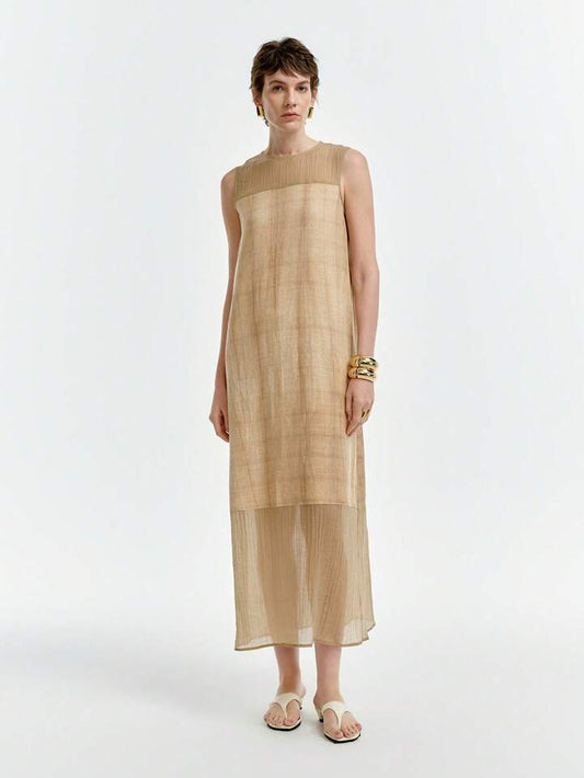 CM-DS638868 Women Trendy Bohemian Style Round Neck Sleeveless Mini Dress - Khaki