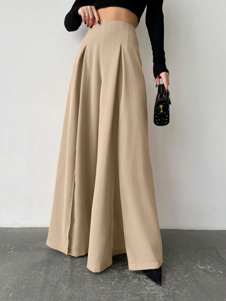 CM-BS632065 Women Casual Seoul Style High Slit Skirt Pants Trousers - Khaki