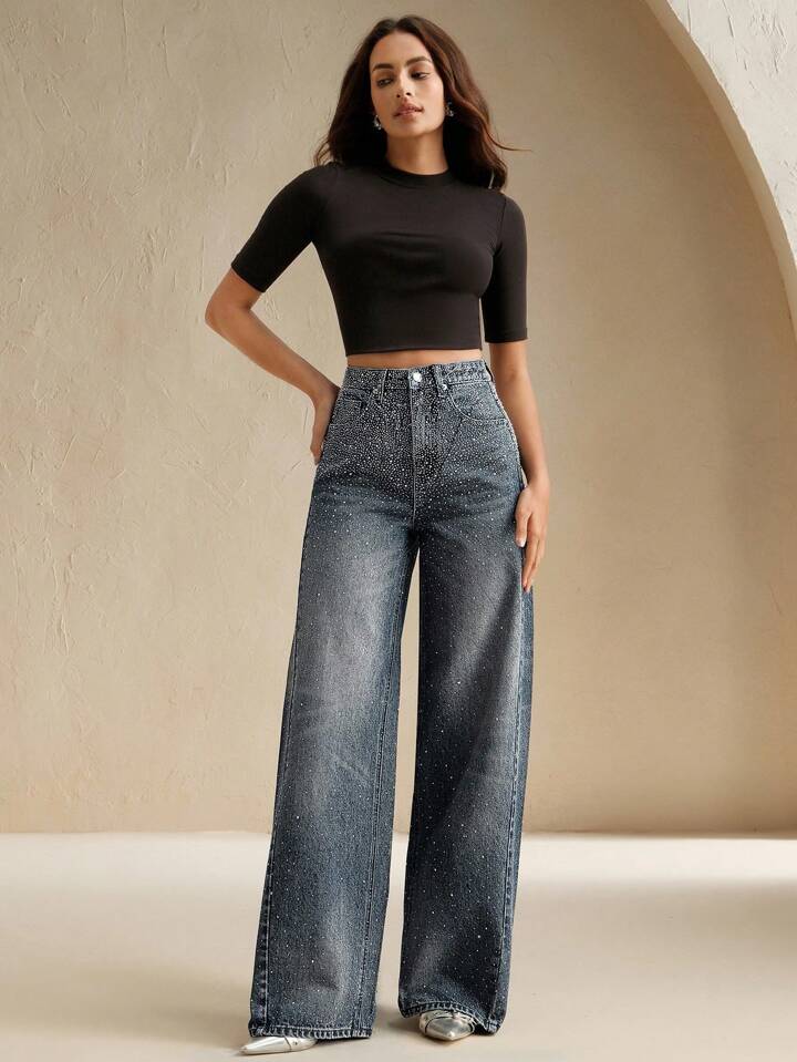 CM-BS467691 Women Elegant Seoul Style Mid Waist Baggy Flared Leg Pants - Blue