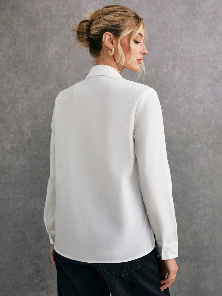 CM-TS821266 Women Elegant Seoul Style 3D Floral Print Embroidery Front Button Long Sleeve Shirt