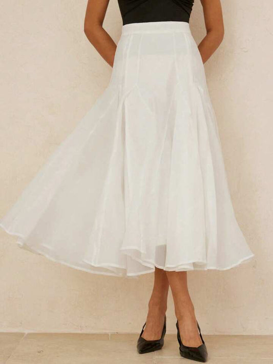CM-BS947446 Women Elegant Seoul Style Mid Waist Pleated Oversized Hem Design Skirt - White