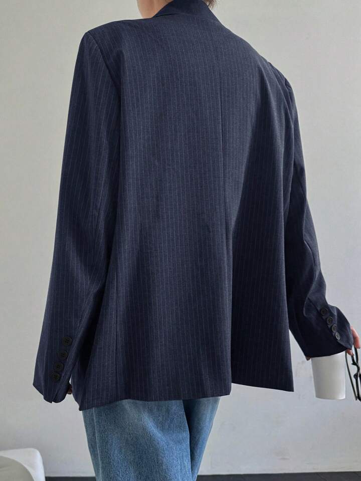 CM-CS910221 Women Elegant Seoul Style Striped Lapel Neckline Long Sleeve Suit Jacket - Gray