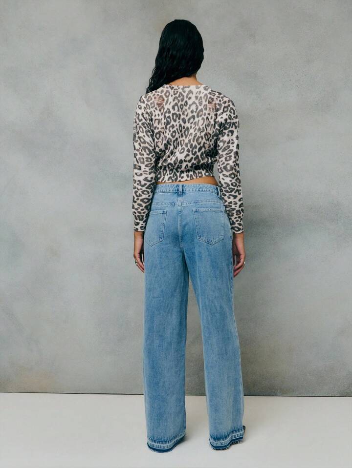 CM-BS572271 Women Casual Seoul Style Light Wash Rhinsetone Studs Embellished Wide-Leg Jeans