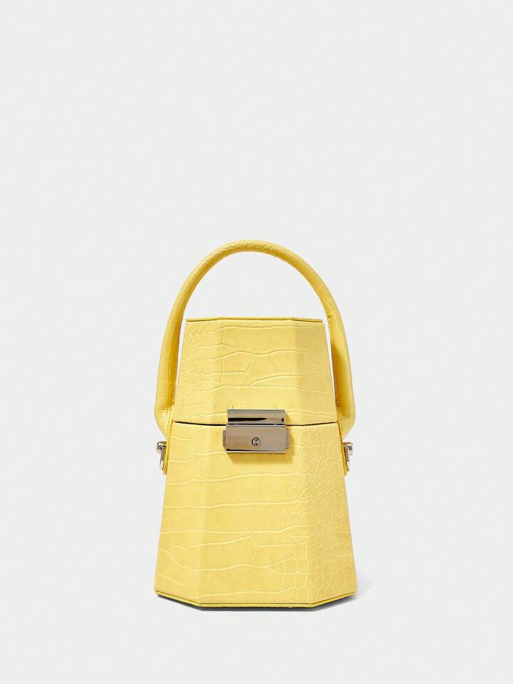 CM-BGS870077 Women Trendy Seoul Style Geometric Pattern Handheld Box Bag - Yellow