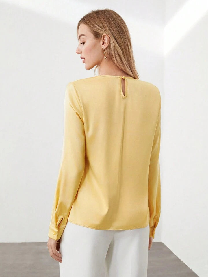 CM-TS808801 Women Elegant Seoul Style Twist Knot Long Sleeve Shirt - Yellow