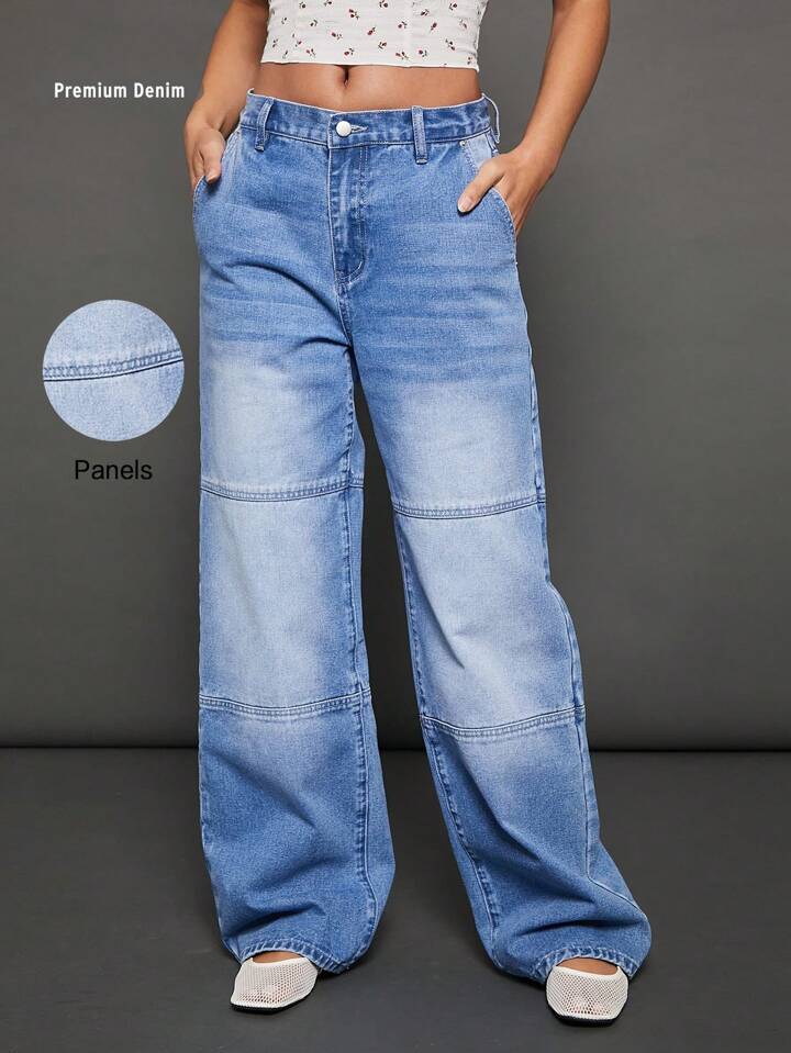 CM-BS325382 Women Casual Seoul Style Light Wash Premium Denim Straight Trouser Jeans
