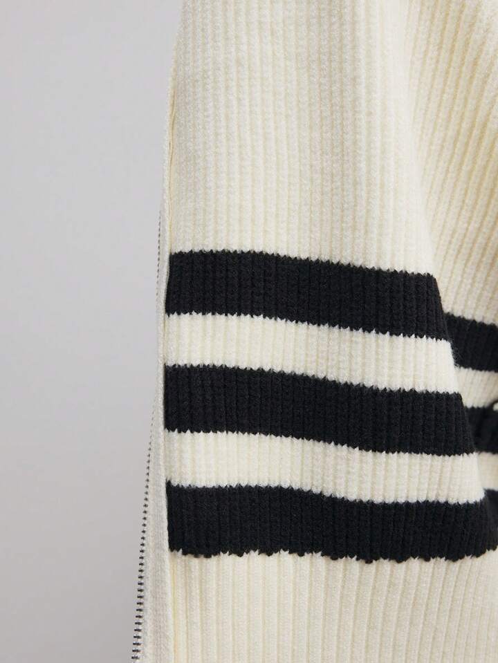 CM-CS055074 Women Casual Seoul Style Sailor Collar Long Sleeve Striped Knit Sweater