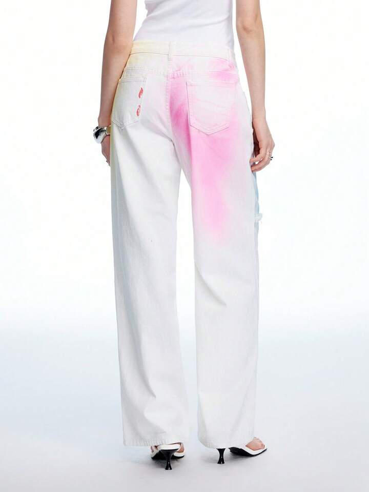CM-BS080666 Women Casual Seoul Style Colorful Low Waist Extra Long Straight Leg Denim Jeans - White