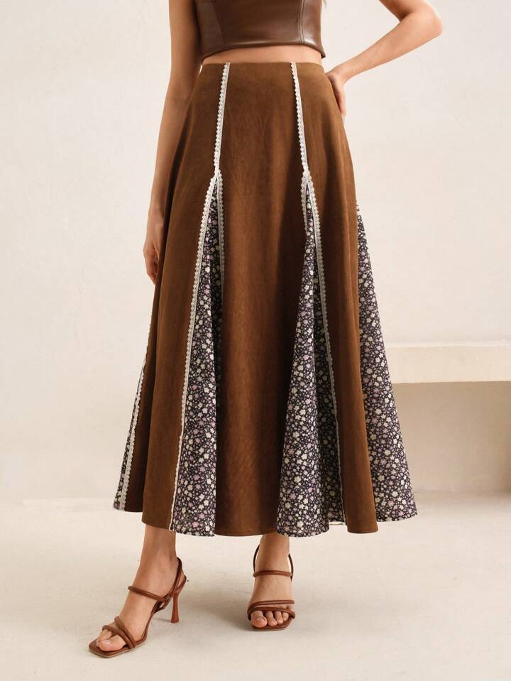 CM-BS727542 Women Elegant Seoul Style Geometric Pleated Flared Skirt - Khaki