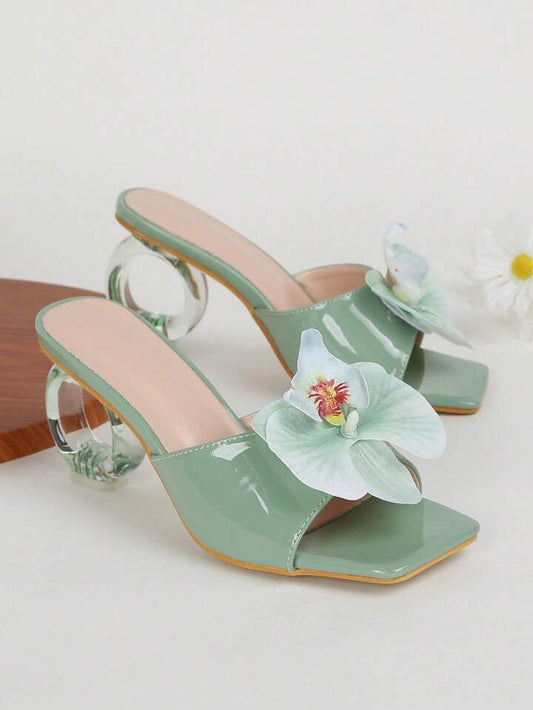 CM-SHS661272 Women Trendy Seoul Style High Heel Mules Square Toe Sandals - Mint Green
