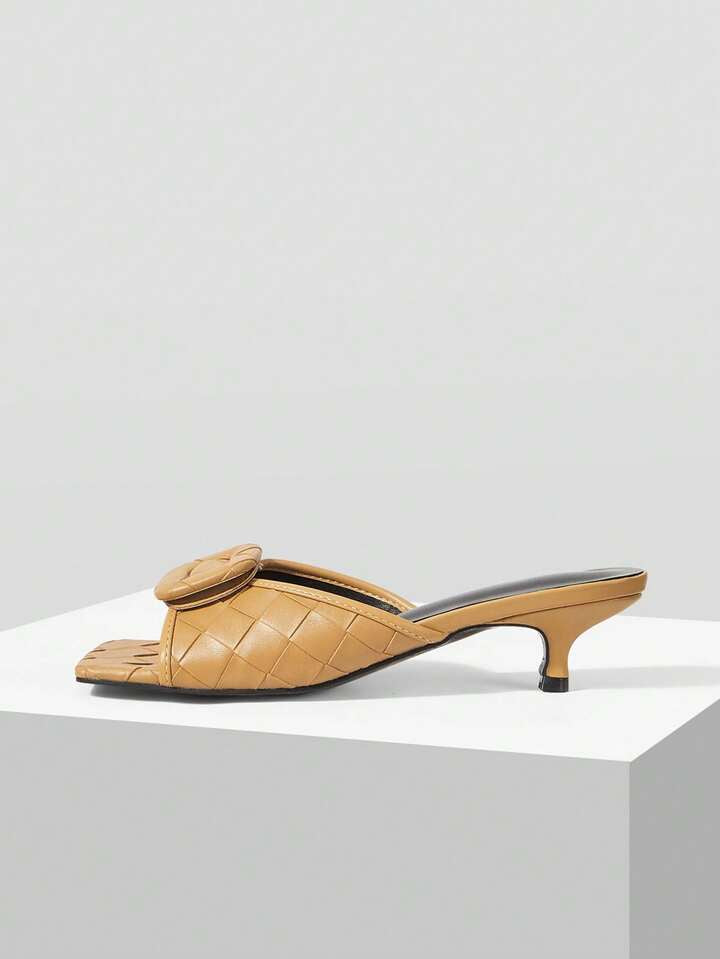 CM-SHS773826 Women Trendy Seoul Style Square Toe Low Heel Sandals - Khaki