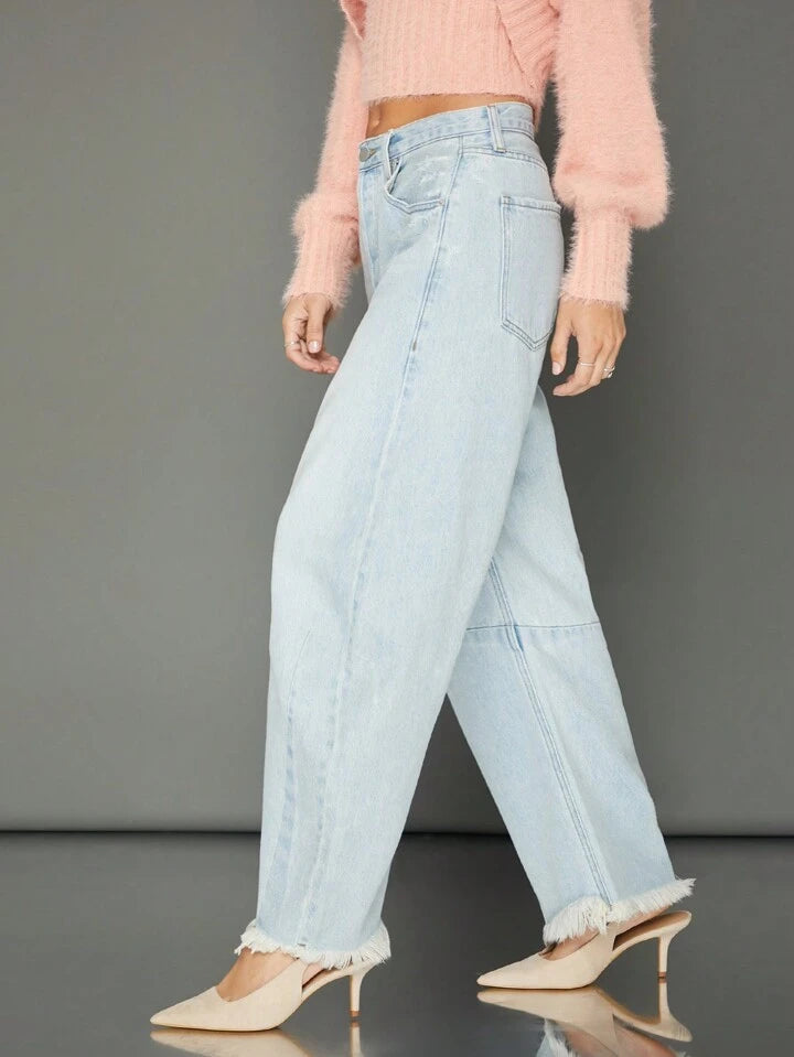 CM-BS643068 Women Casual Seoul Style Light Wash Baggy Barrel Leg Loose Jeans
