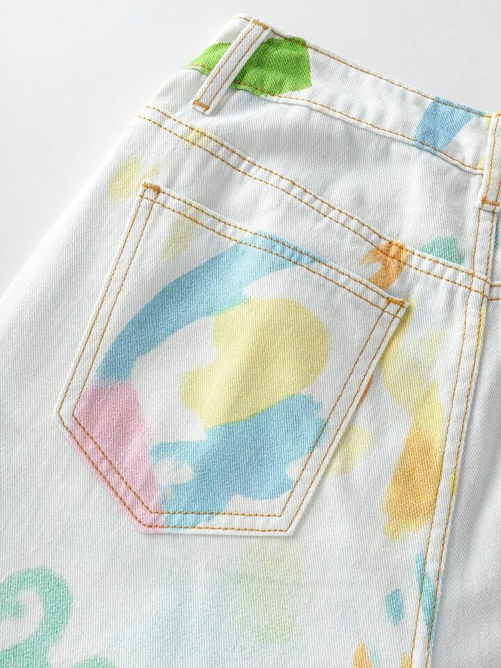 CM-BS825275 Women Casual Seoul Style High Waist Letter Print Pocket Loose Extra Long Wide Leg Jeans