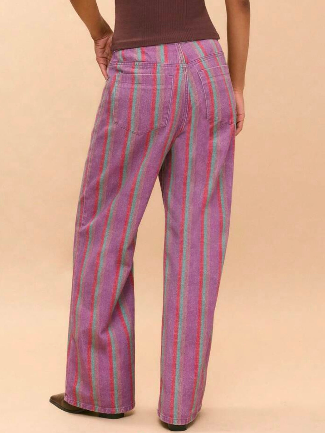 CM-BS163620 Women Elegant Seoul Style High Waist Patch Pockets Striped Extra Long Wide-Leg Trousers