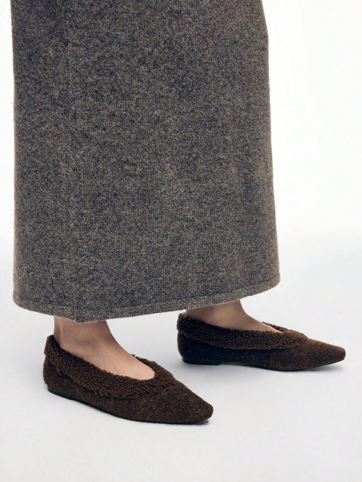 CM-SHS785746 Women Trendy Seoul Style Plush Pointed Toe Flats - Coffee Brown