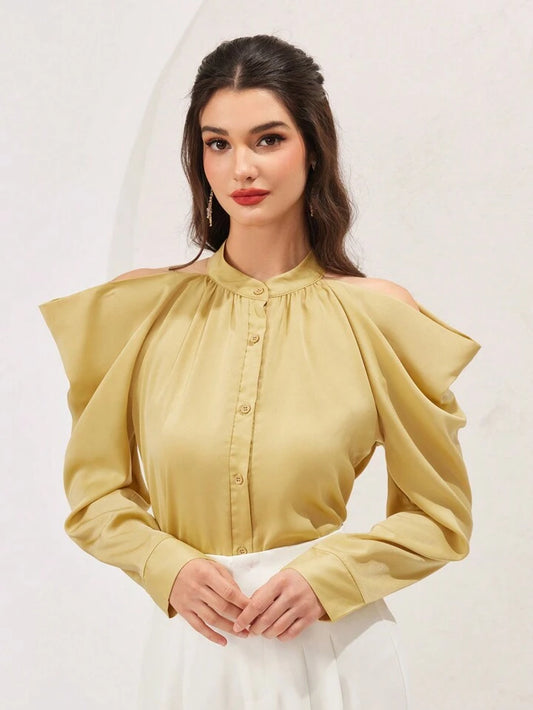 CM-TS241609 Women Elegant Seoul Style Off Shoulder Long Sleeve Blouse - Yellow