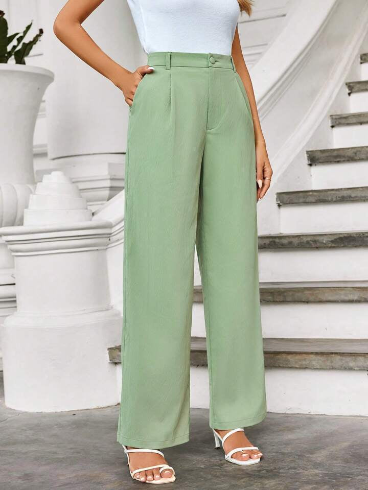 CM-BS988386 Women Casual Seoul Style Pleated High Waist Straight Leg Pants - Mint Green