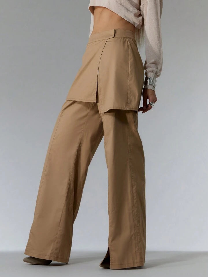 CM-BS685896 Women Elegant Seoul Style Skirt Layered Woven Trousers - Apricot