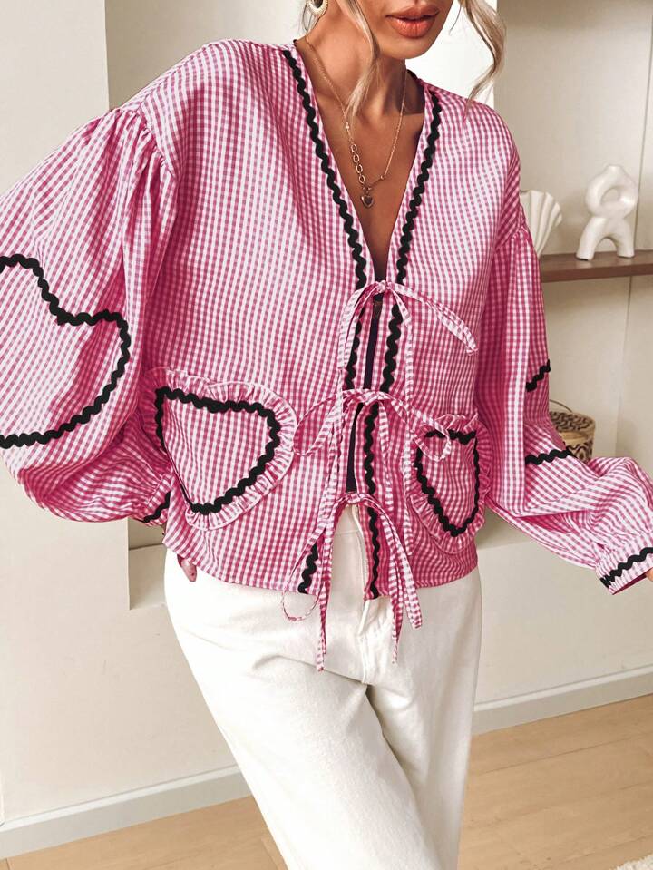 CM-TS337430 Women Trendy Bohemian Style Loose V-Neck Bishop Long Sleeve Blouse