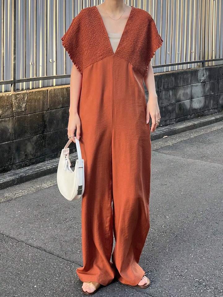CM-JS607700 Women Trendy Bohemian Style V-Neck With Drawstring Jumpsuit Trousers - Orange