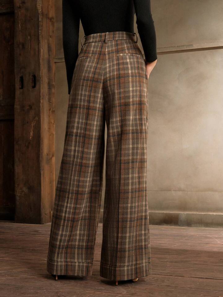 CM-BS566898 Women Elegant Seoul Style Multicolor High Waisted Straight Leg Plaid Pants