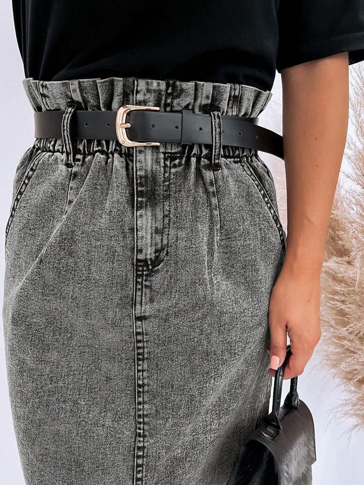 CM-BS244152 Women Casual Seoul Style Side Split Straight Pencil Skirt - Gray