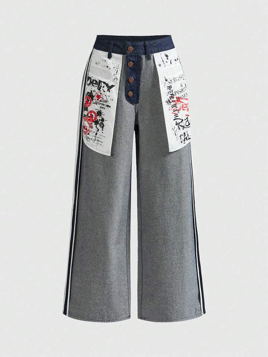 CM-BS197789 Women Casual Seoul Style Low Waist Reversible Design Loose Extra Long Wide Leg Jeans