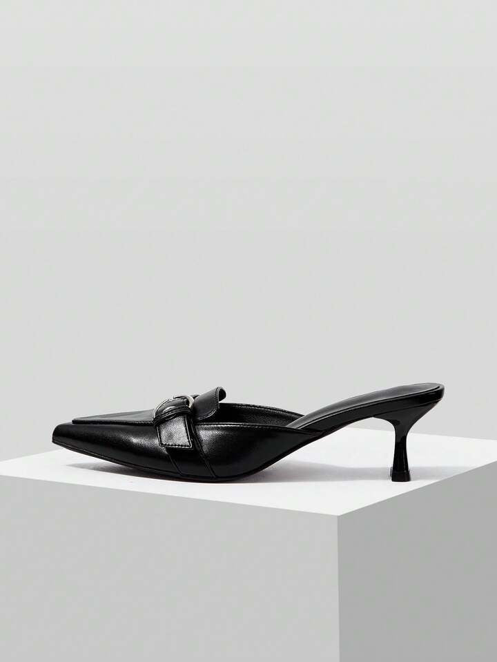 CM-SHS472346 Women Trendy Seoul Style Pointed Toe Buckle Design High Heel Mules - Black