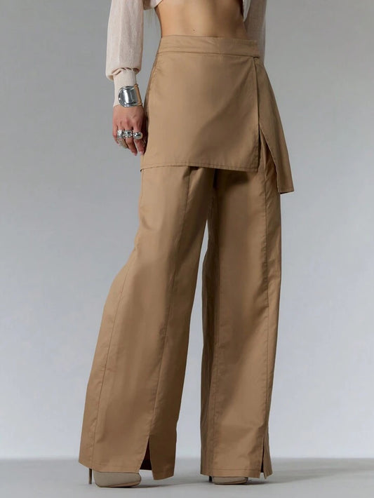 CM-BS685896 Women Elegant Seoul Style Skirt Layered Woven Trousers - Apricot