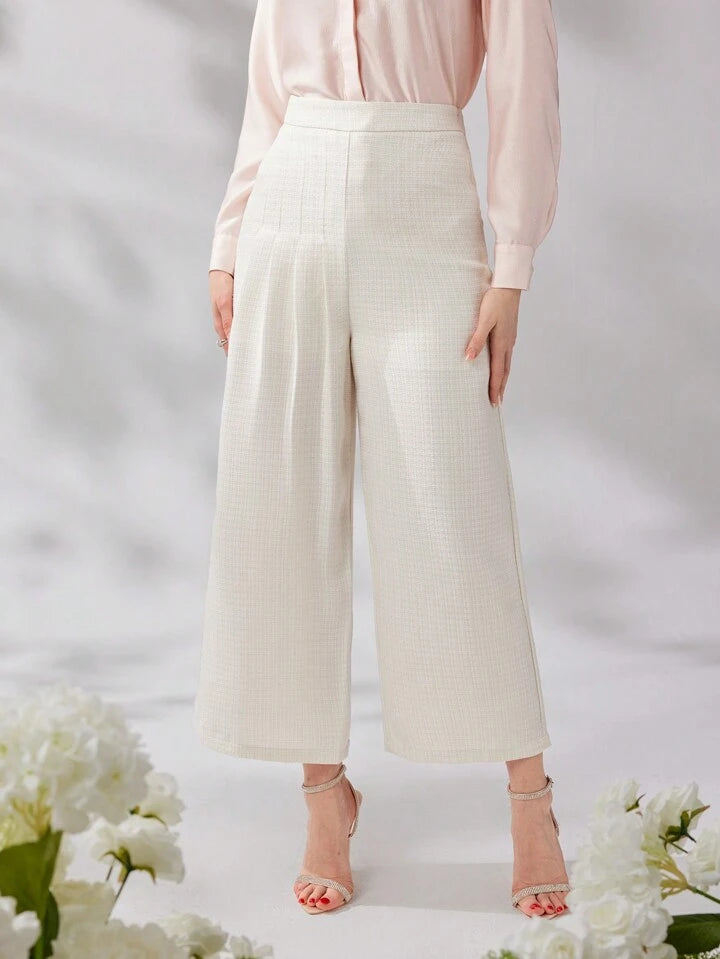 CM-BS679778 Women Elegant Seoul Style Solid Color High Waist Wide Leg Trousers - Apricot