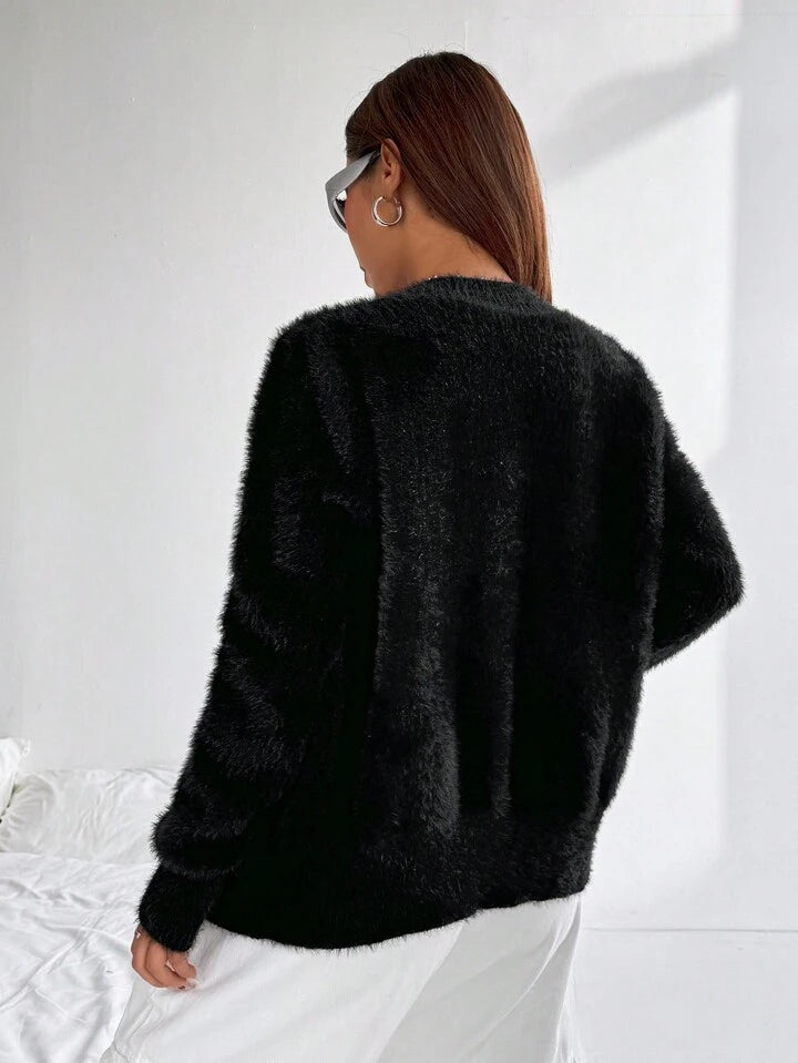 CM-CS746768 Women Casual Seoul Style Colorful Heart Button Front Cardigan - Black