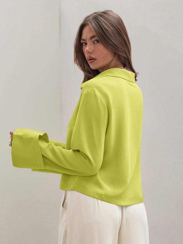 CM-TS814811 Women Trendy Bohemian Style Shirt Collar Front Tie Long Sleeve Shirt - Green