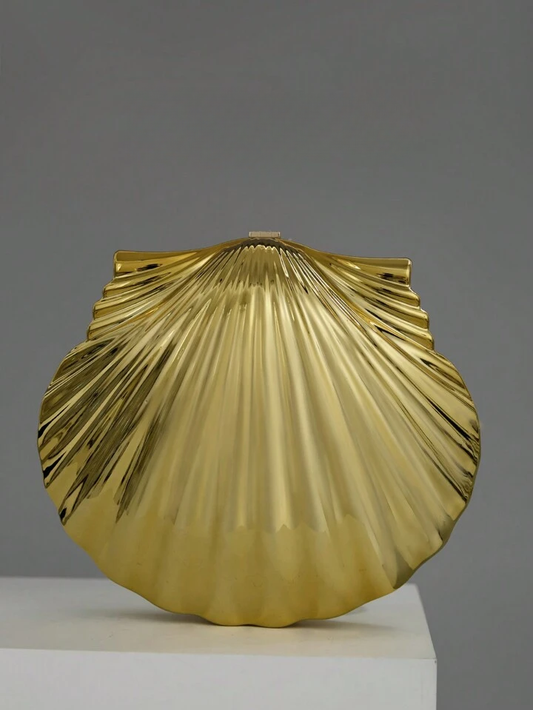 CM-BGS337544 Women Trendy Seoul Style Pearl Shell Chain Kiss Lock Handbag - Gold