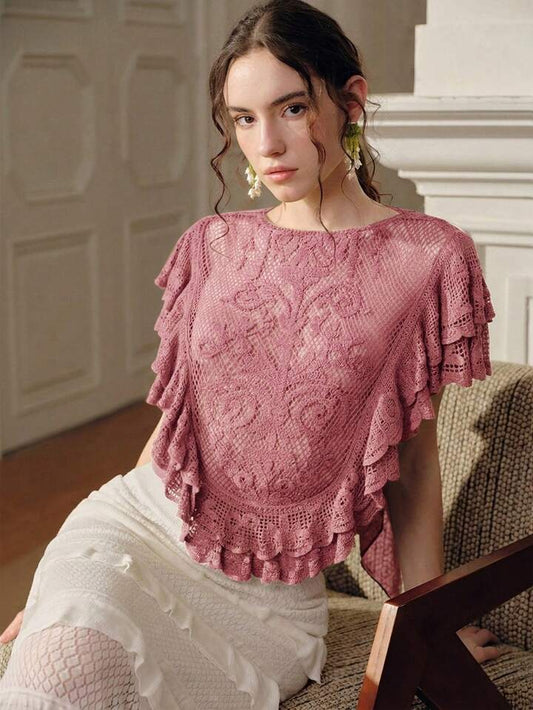 CM-TS415052 Women Elegant Seoul Style Round Neck Sleeveless Elastic Ruffled Hem Cropped Top - Pink