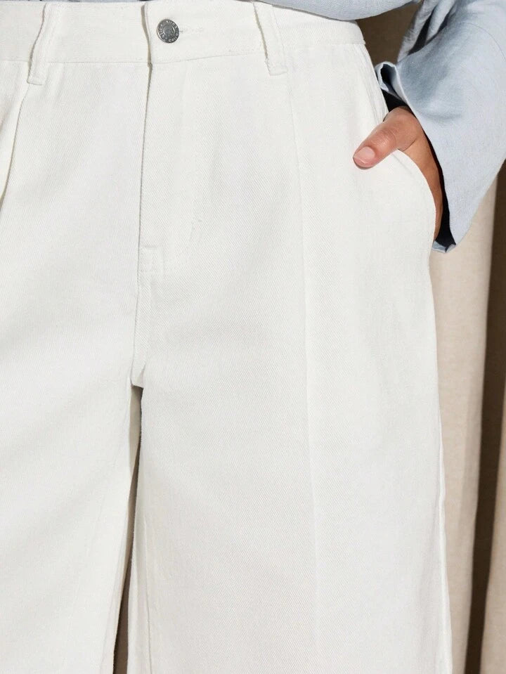 CM-CS213163 Women Casual Seoul Style Knee Length Tailored Bermuda Denim Shorts - White
