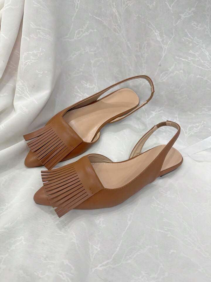 CM-SHS473730 Women Trendy Seoul Style Tassel Design Ankle Strap Flat Shoes - Rust Brown
