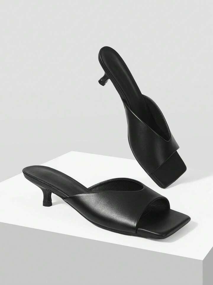 CM-SHS387751 Women Trendy Seoul Style Minimalist Open Toe Low Heel Pumps - Black