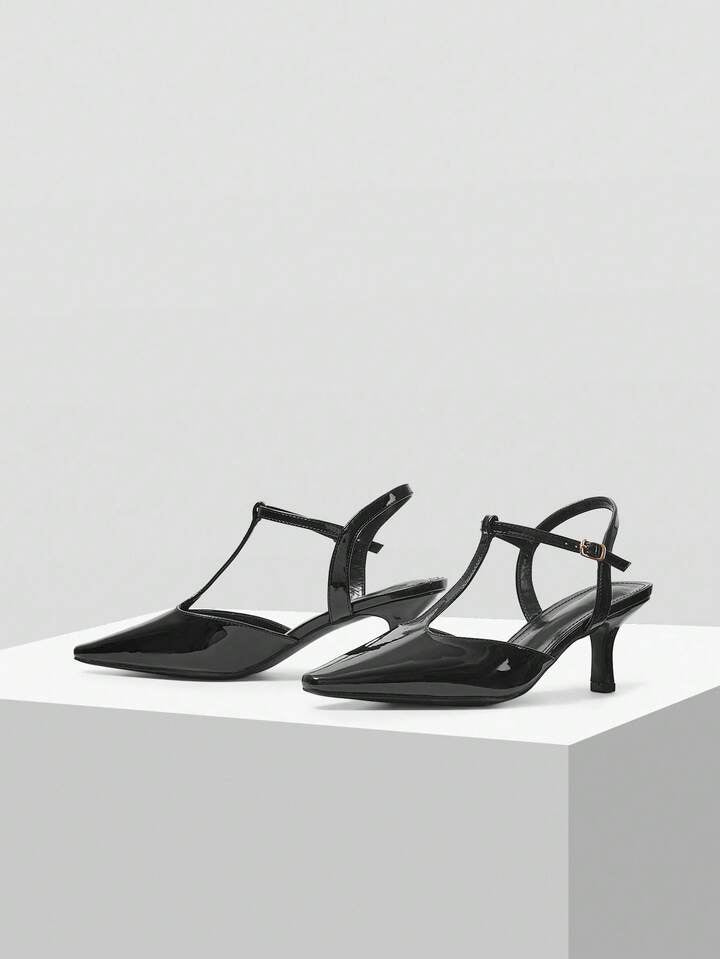 CM-SHS964869 Women Trendy Seoul Style Pointed Toe Strap Stiletto High Heel Pumps - Black