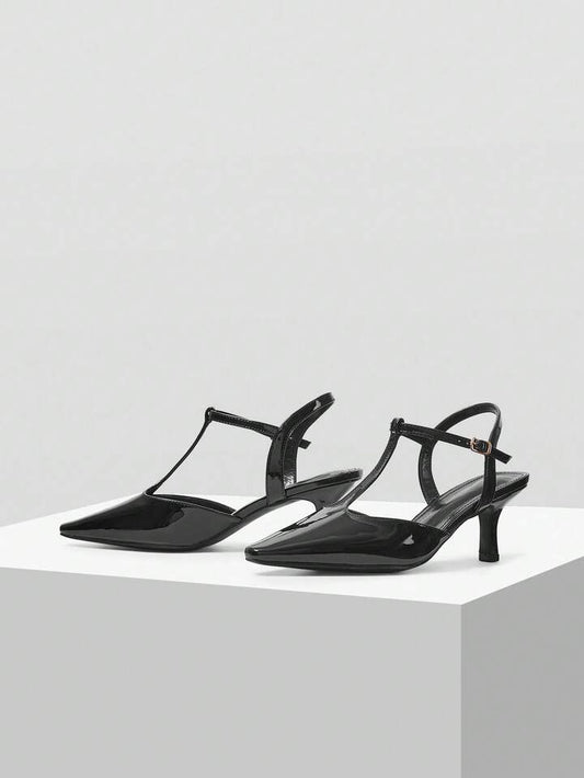 CM-SHS964869 Women Trendy Seoul Style Pointed Toe Strap Stiletto High Heel Pumps - Black