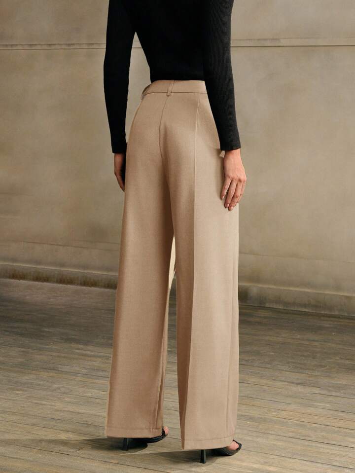 CM-BS366891 Women Elegant Seoul Style Asymmetrical Draping Cross-Wrap Pockets Straight-Leg Pants - Khaki