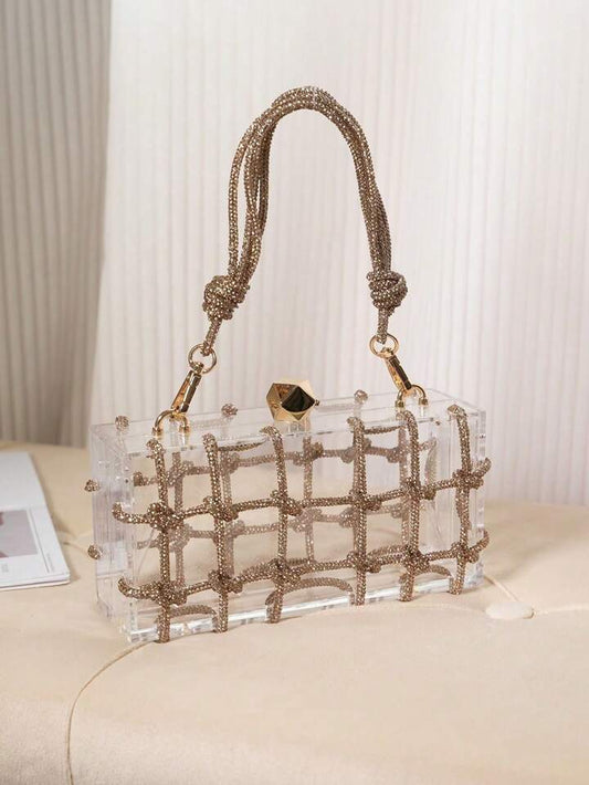 CM-BGS429602 Women Trendy Seoul Style Diamond Transparent Drawstring Acrylic Square Bag