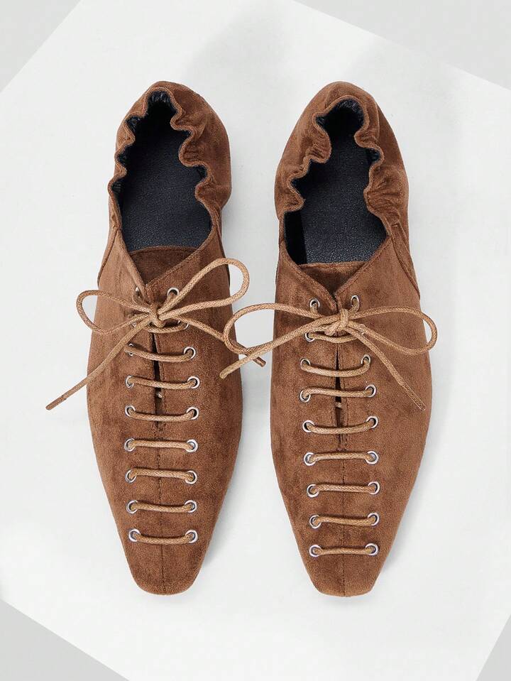 CM-SHS152242 Women Trendy Seoul Style Pointed Toe Criss-Cross Strap Low Heel Flats - Khaki