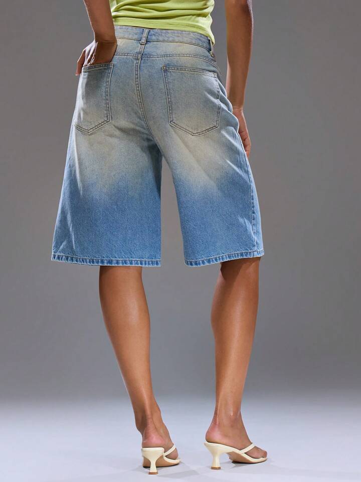 CM-BS182309 Women Casual Seoul Style Washed Oversized Longline Low Waist Jorts - Blue