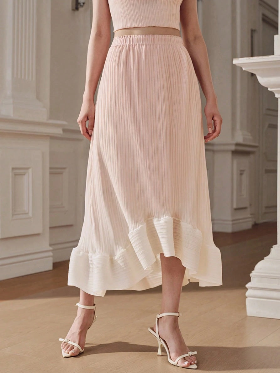 CM-BS525473 Women Elegant Seoul Style Mid Waist Pleated Gradient Color Asymmetrical Skirt - Baby Pink