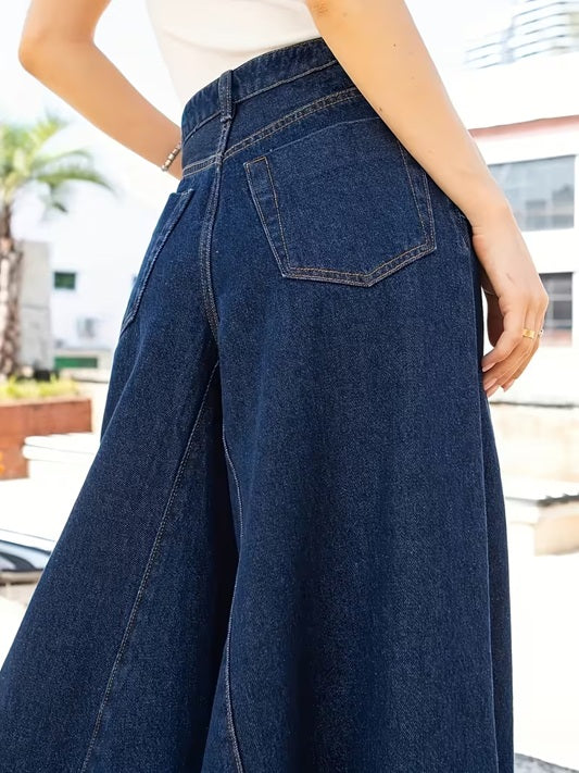 CM-BT812656 Women Casual Seoul Style Dark Wash High-Waisted Wide-Leg Jeans